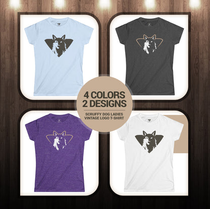 Scruffy Dog ladies t-shirt colour options white blue grey purple