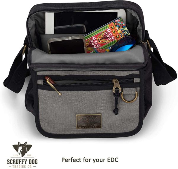 Interior view of small messenger bag compartments