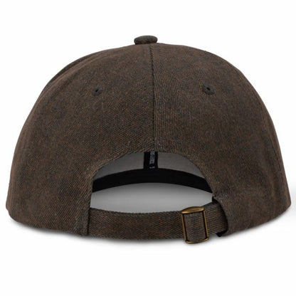 Rear view of adjustable waxed brown cap