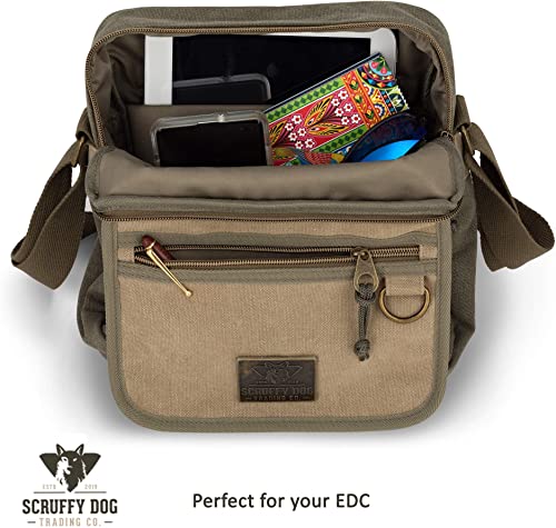 Interior view of khaki messenger bag compartments
