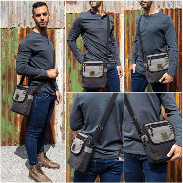 Compact black and grey messenger bag with front pocket