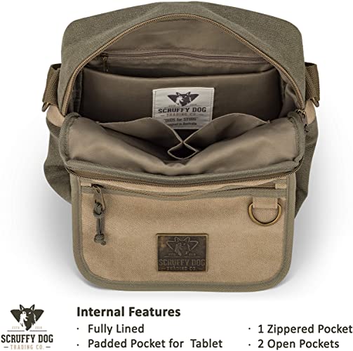 Compact khaki messenger bag with multiple pockets