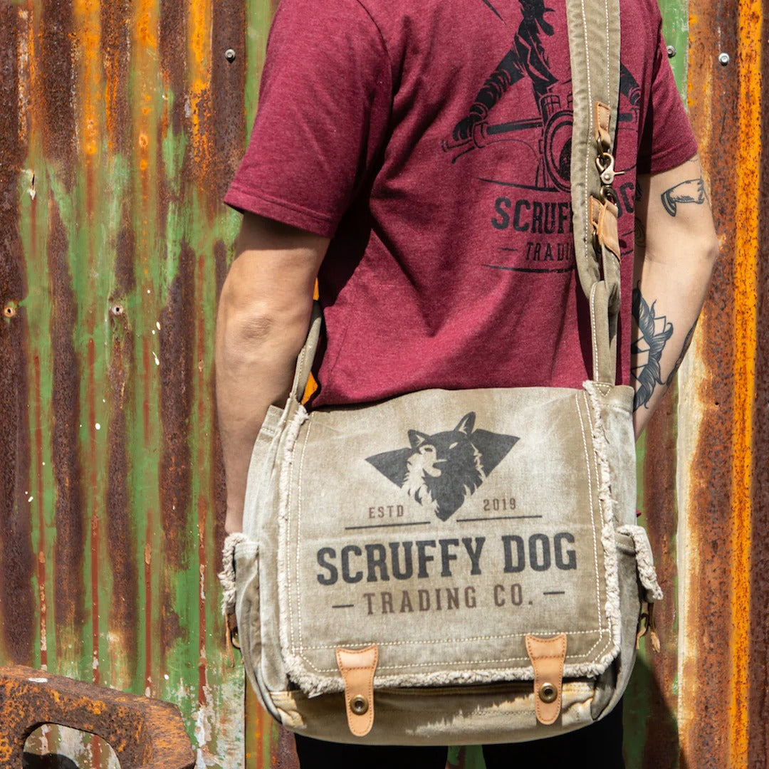 13-inch vintage canvas messenger bag by Scruffy Dog Trading Co.