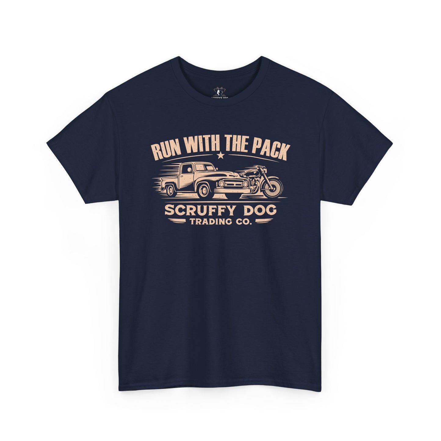 Run With The Pack graphic t-shirt navy blue vintage truck design