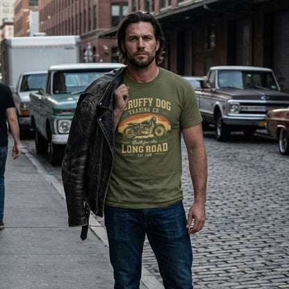 Men’s vintage biker t-shirt lifestyle open road Scruffy Dog