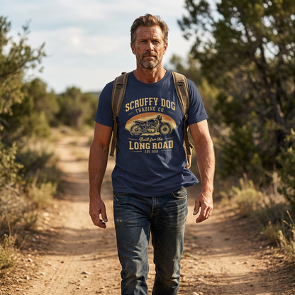 Long Road motorcycle graphic tee print detail Scruffy Dog