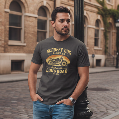 Long Road motorcycle graphic tee print detail Scruffy Dog