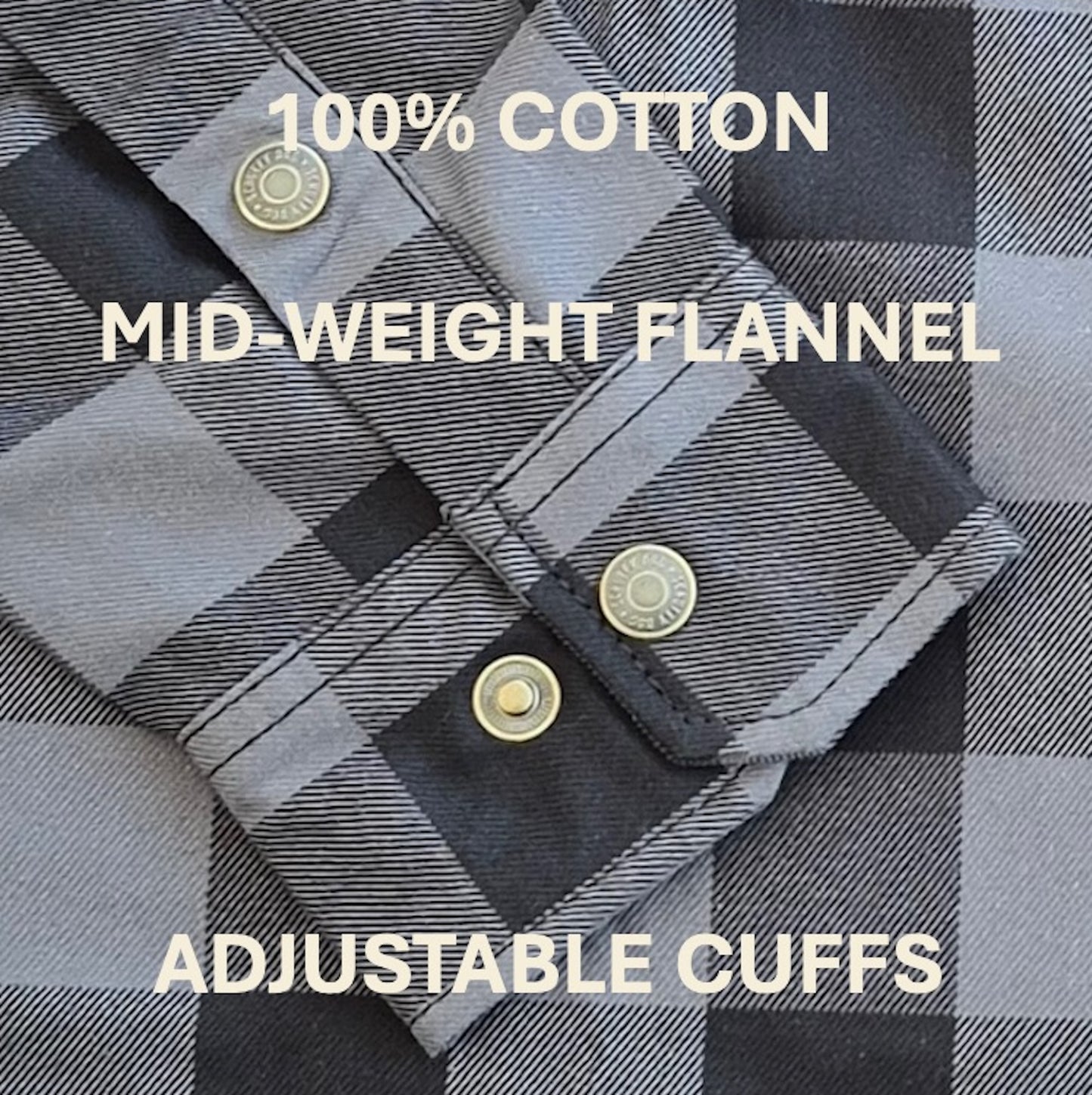 200gsm cotton plaid flannel double snap cuff detail