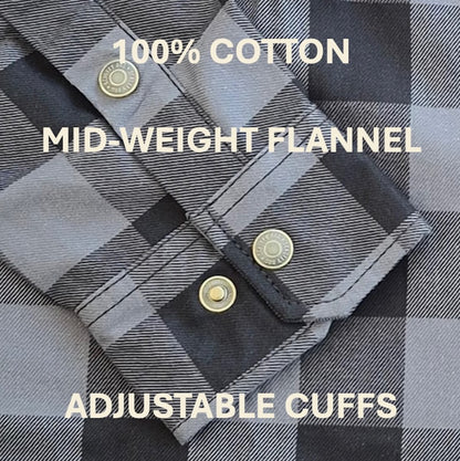 200gsm cotton plaid flannel double snap cuff detail