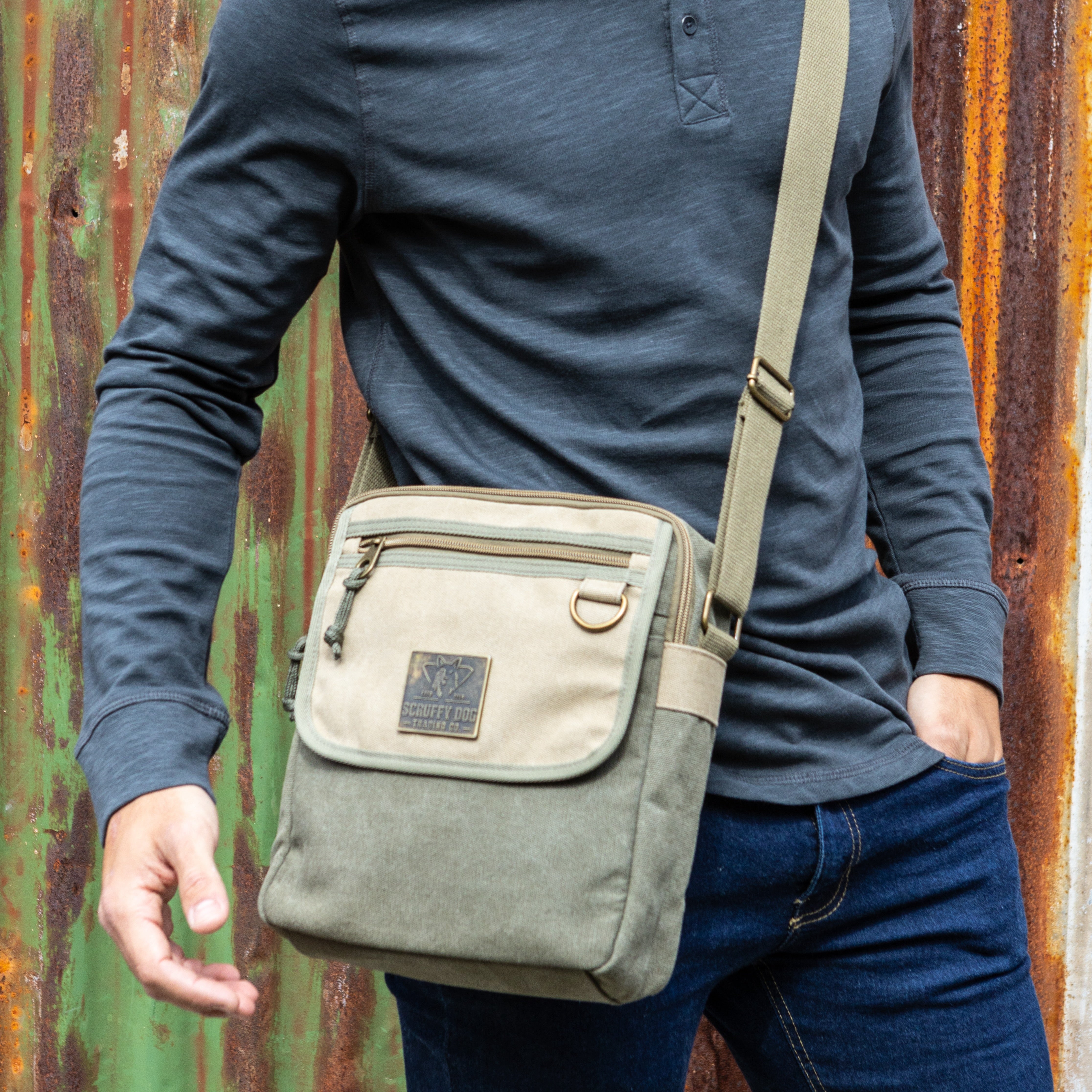 Small 11” Messenger Bag – Compact Canvas Crossbody, Water